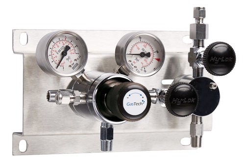 Entspannungsstation, GasTech DRS 2-1, Prüfgase, 0-1,5 bar, Ms verchromt, mit Eigengasspülung