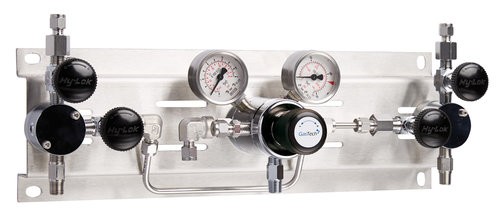 Entspannungsstation, GasTech DRS 2-2, Brenngase, 0-1,5 bar, mit Eigengasspülung, Messing verchromt